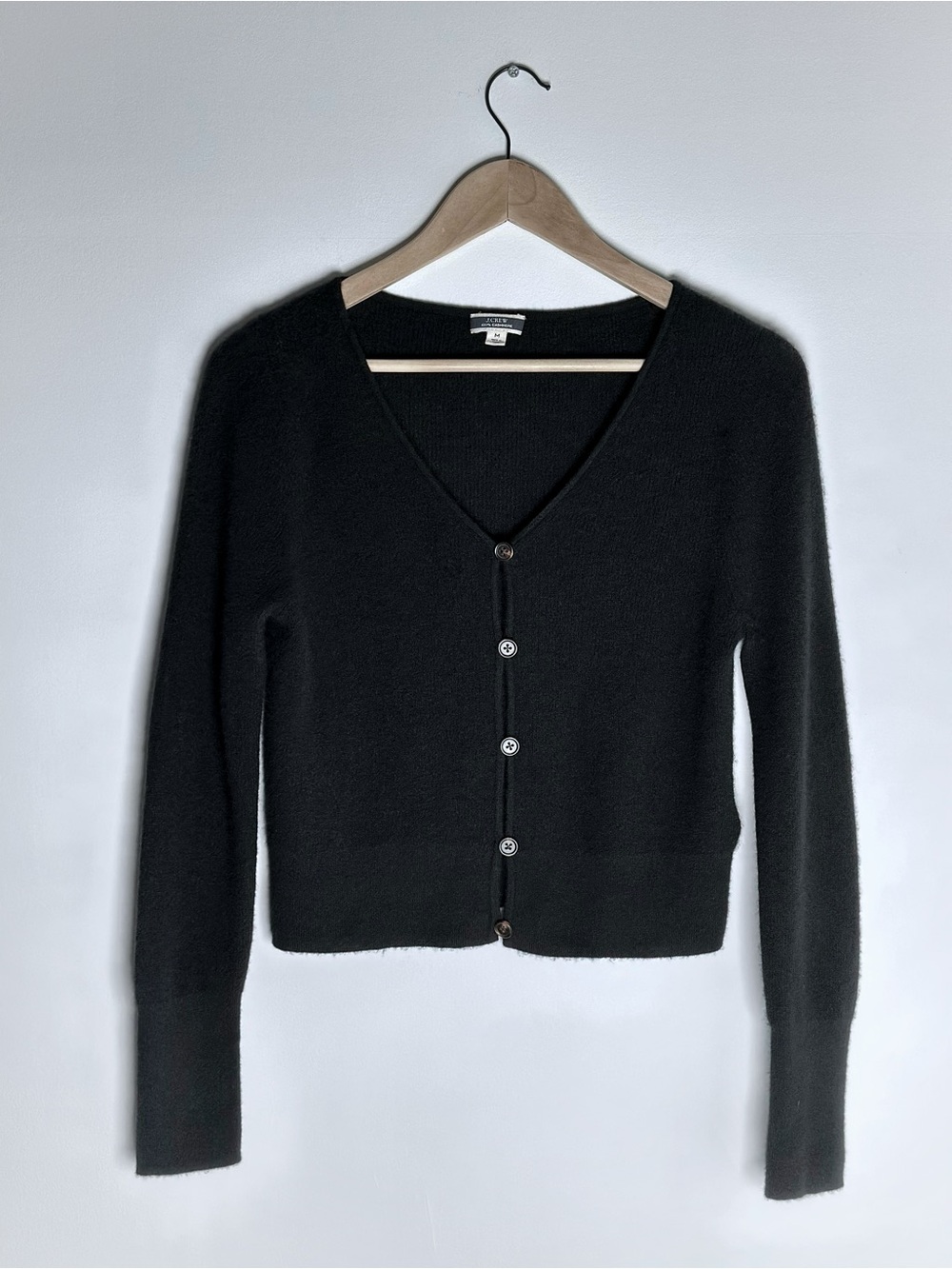 J.Crew 100% Cashmere Black V-Neck Cropped Cardigan Women’s M – Excellent